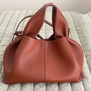 Polene Numero Neuf in Textured Camel Leather with Crossbody Strap Regular Size